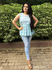 White floral hand block print top