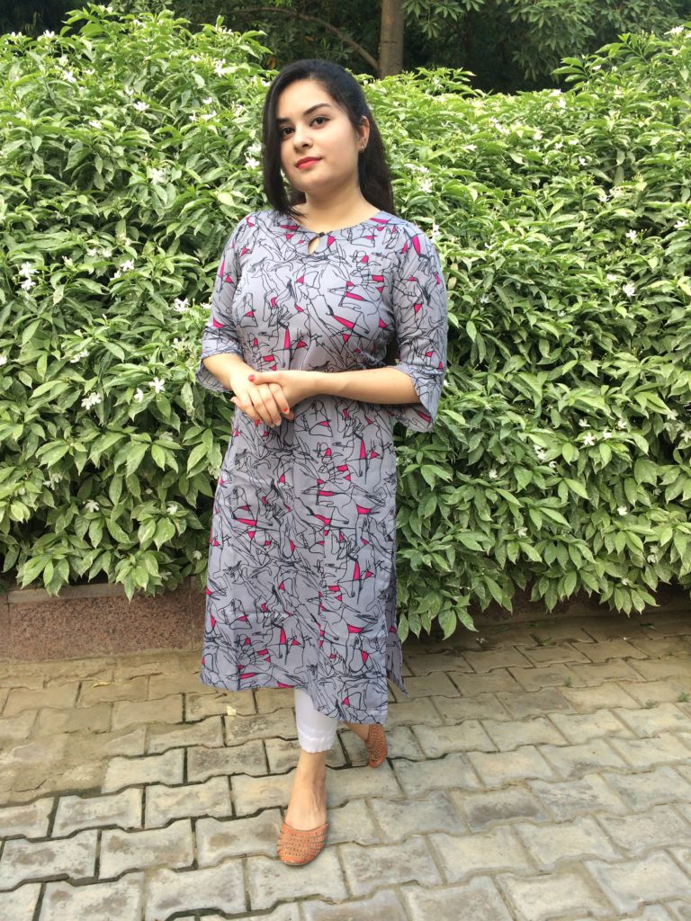 Crepe Printed Grey Kurti