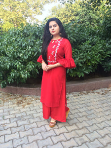 Red Thread Embroidered Suit Set