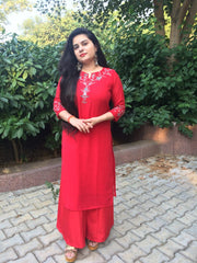 Red Embroidered Suit Set