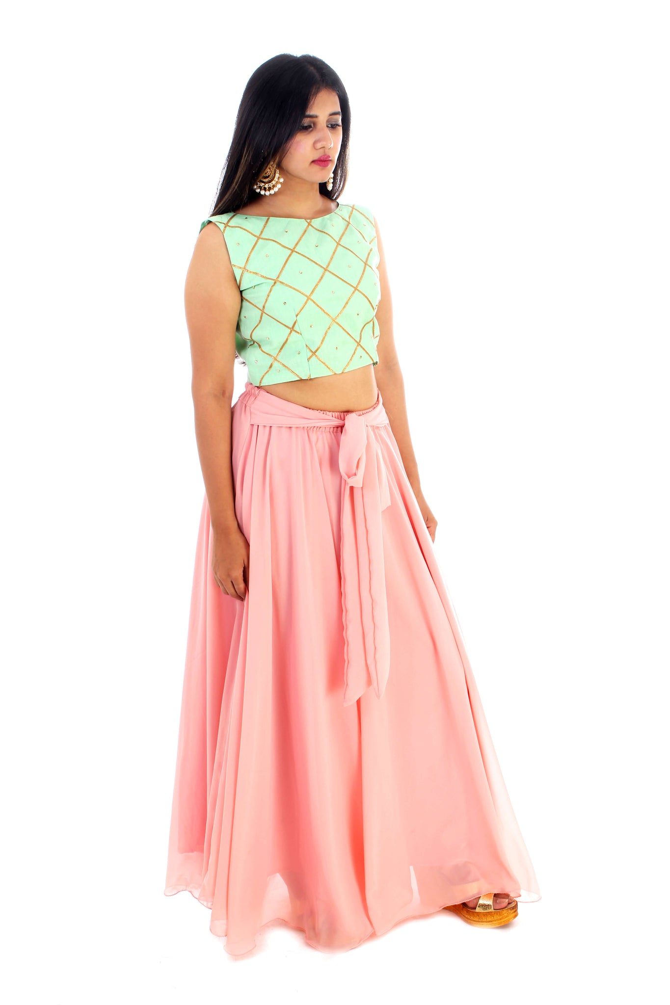 Pink Skirt With Green Top
