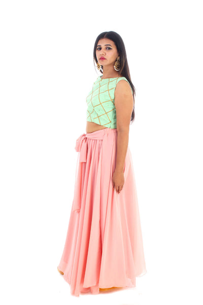 Pink Skirt With Green Top