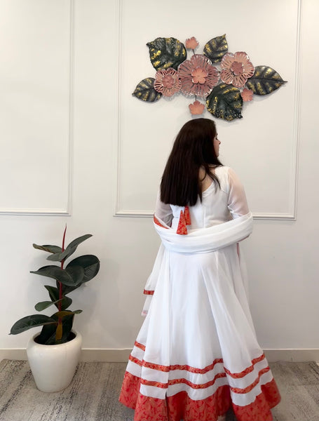 White & Red brocade anarkali