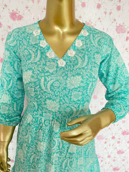 Sea green katha cotton dress