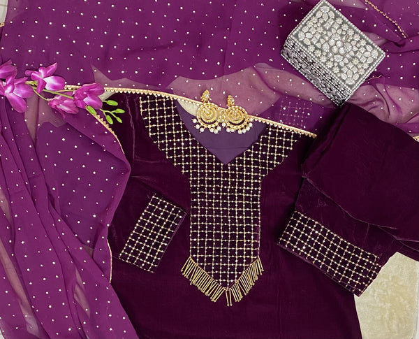 Wine velvet suit set