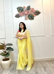 Yellow chinon saree - kasumi.in