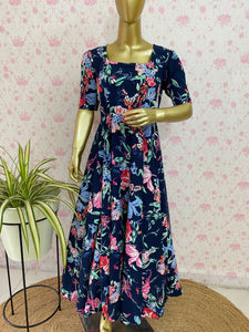Floral blue crepe dress