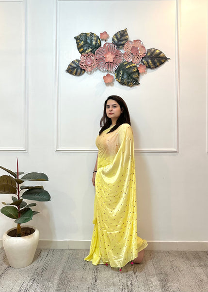Yellow chinon saree