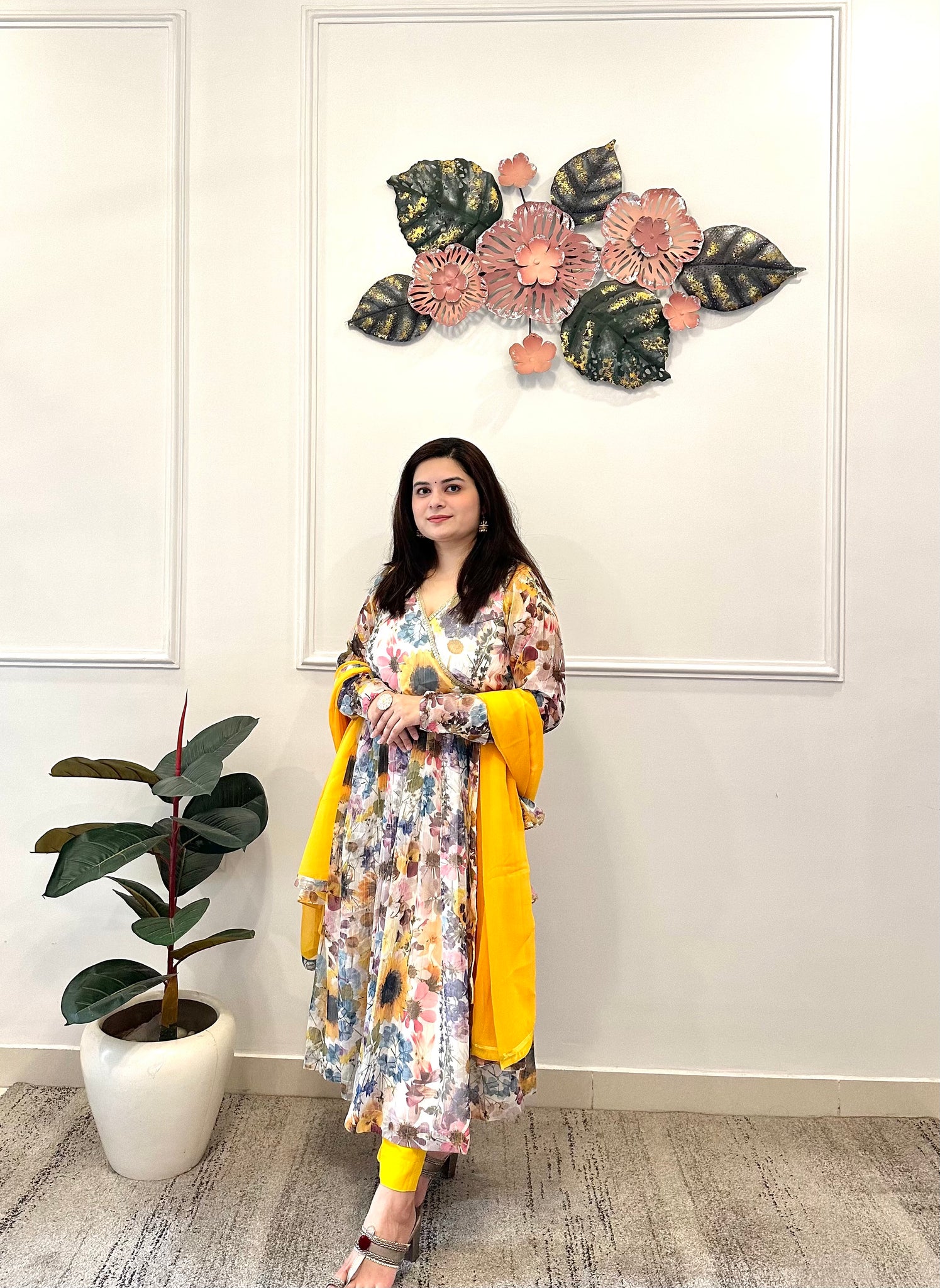 Floral printed lurex suit set