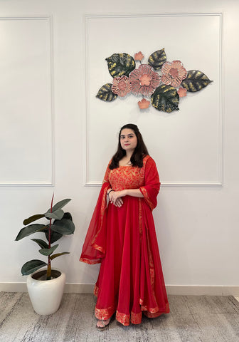 Red brocade anarkali