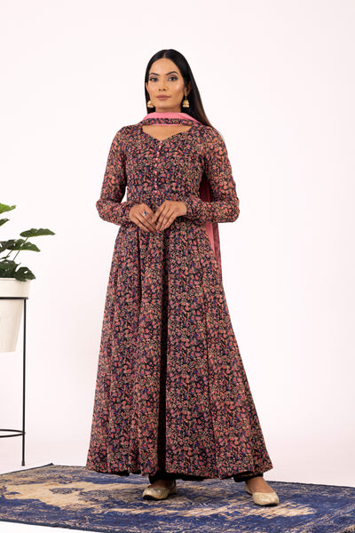 Printed black anarkali