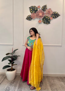 Magenta silk anarkali