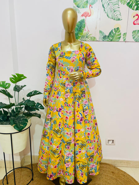 Yellow printed crepe dress