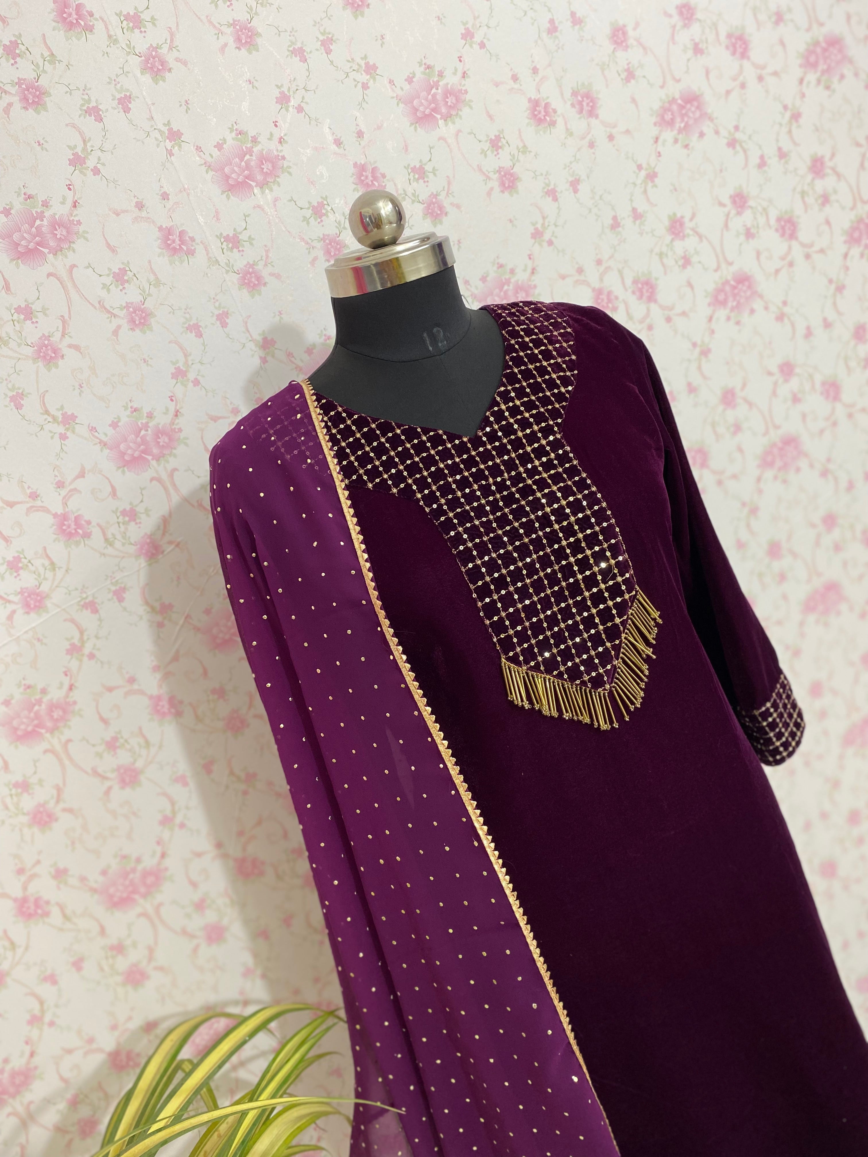 Wine velvet suit set - kasumi.in