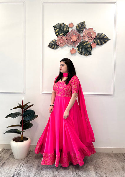 Pink  brocade anarkali