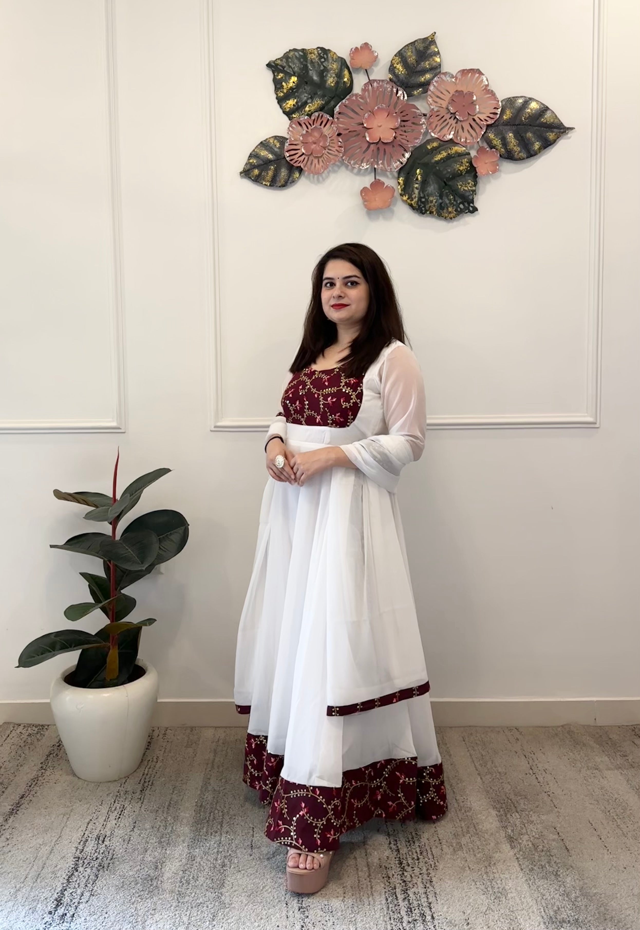 White & Maroon embroidered anarkali kasumi.in White & Maroon embroidered anarkali kasumi.in