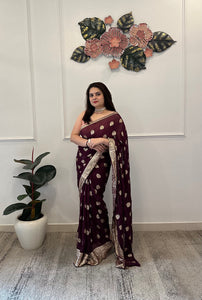 Wine georgette sari