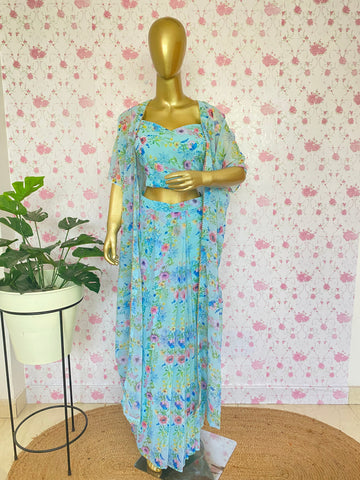 Mint printed crop top co ord set