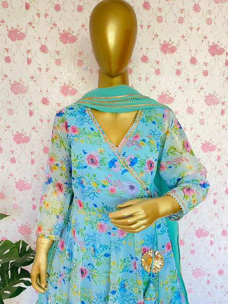 Mint floral anarkali