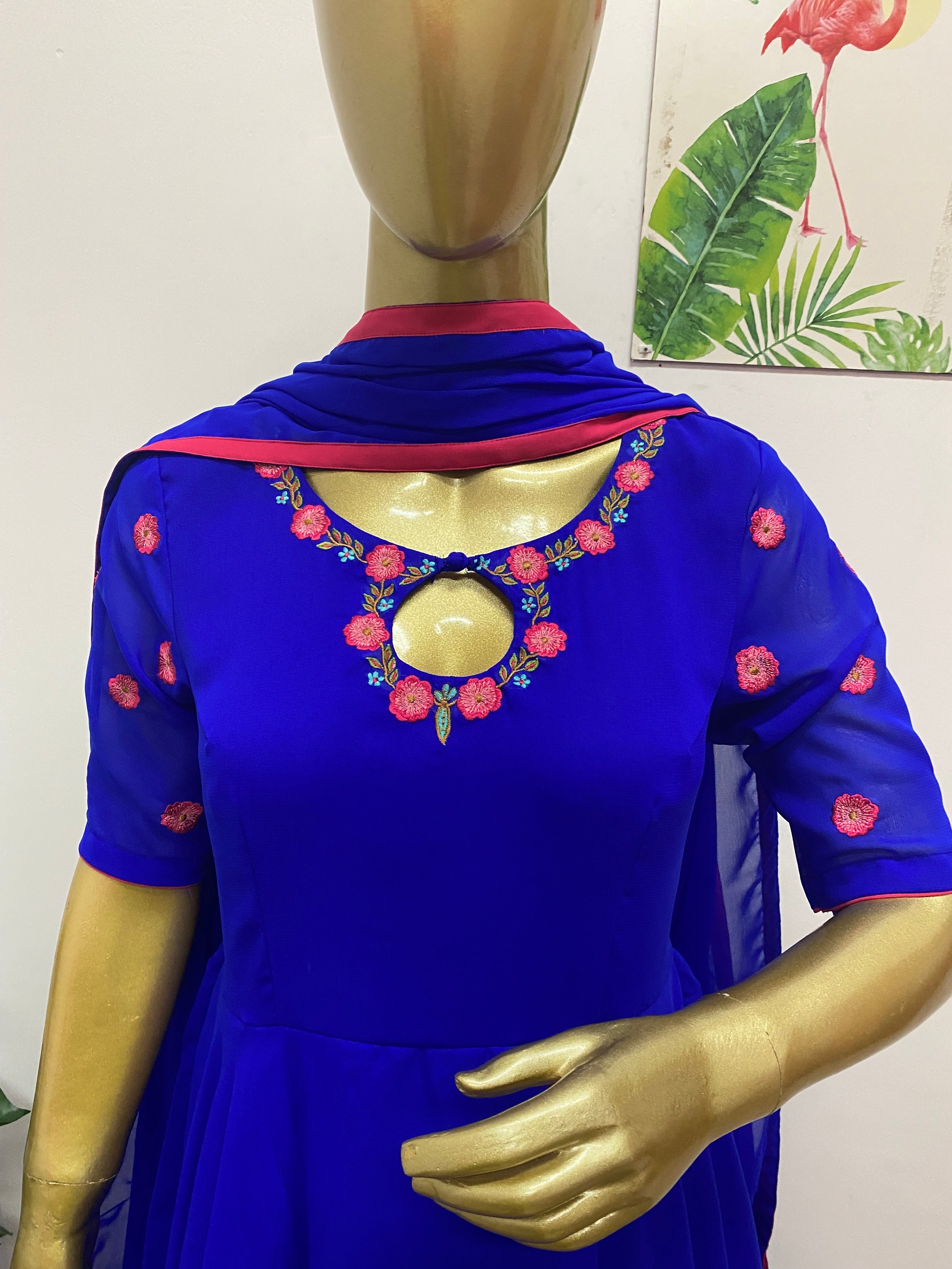 Royal blue embroidered dress - kasumi.in