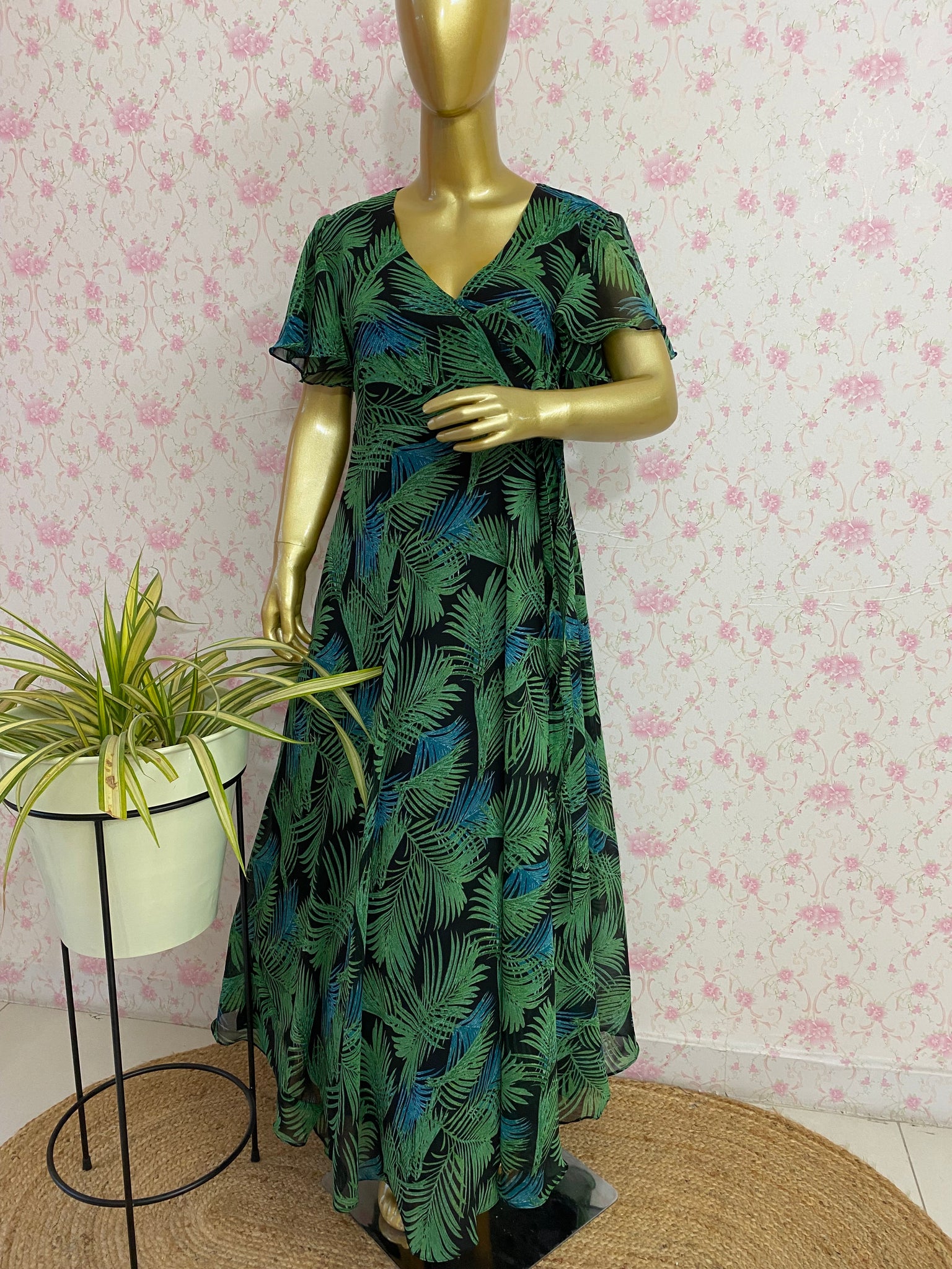 Tropical print georgette dress
