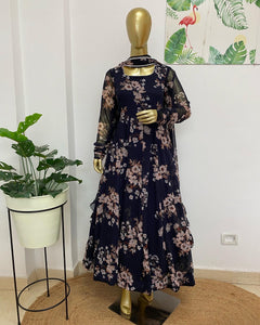 Blue chiffon anarkali