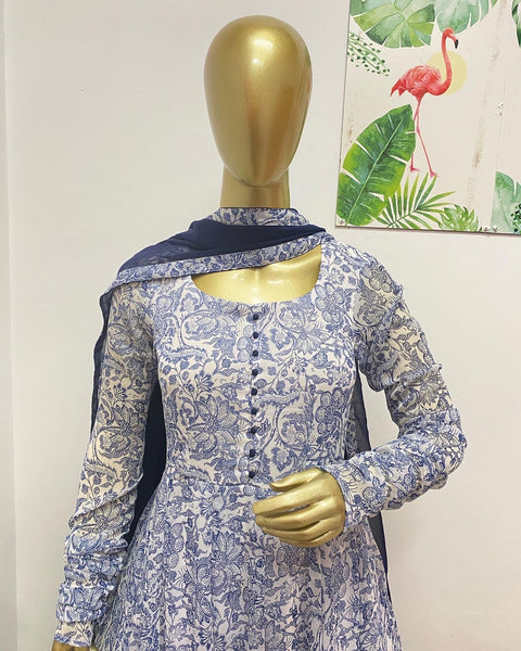 Printed white anarkali