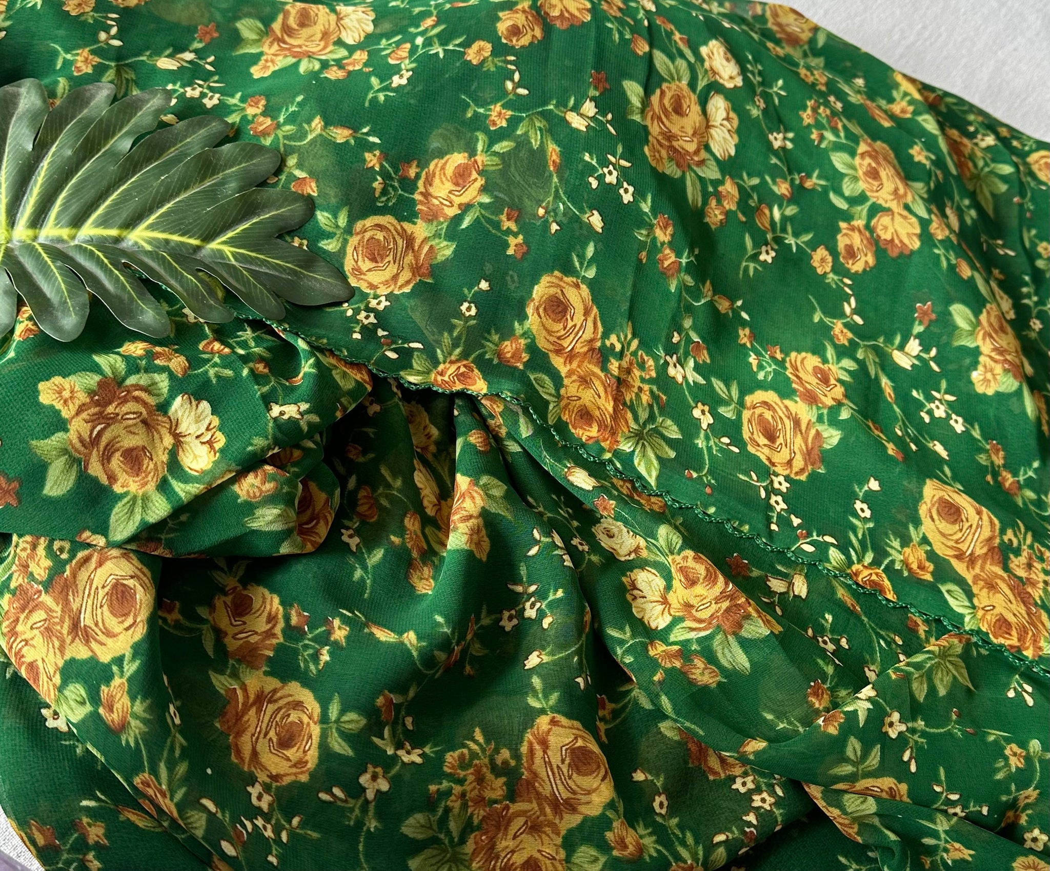 Green floral printed georgette saree