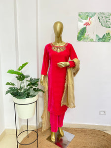 Pink velvet suit set