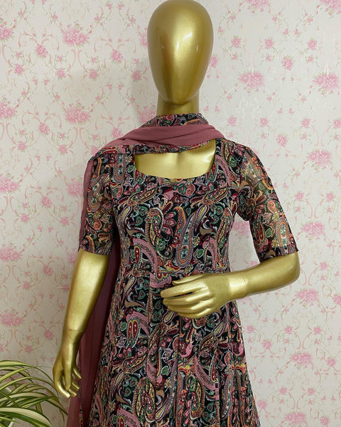 Black printed chiffon dress