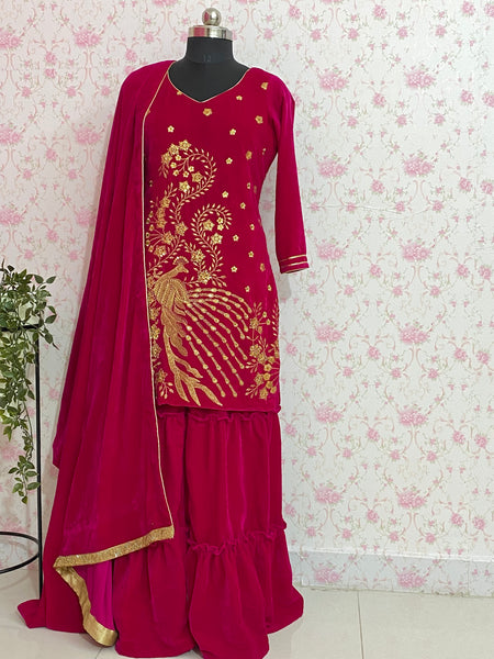 Magenta velvet suit set