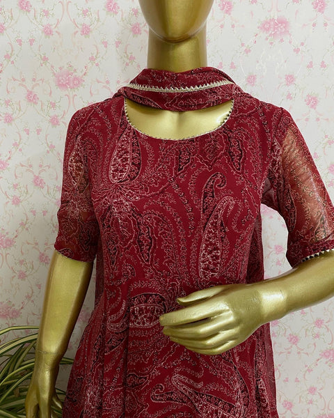 Burgundy printed georgette dress