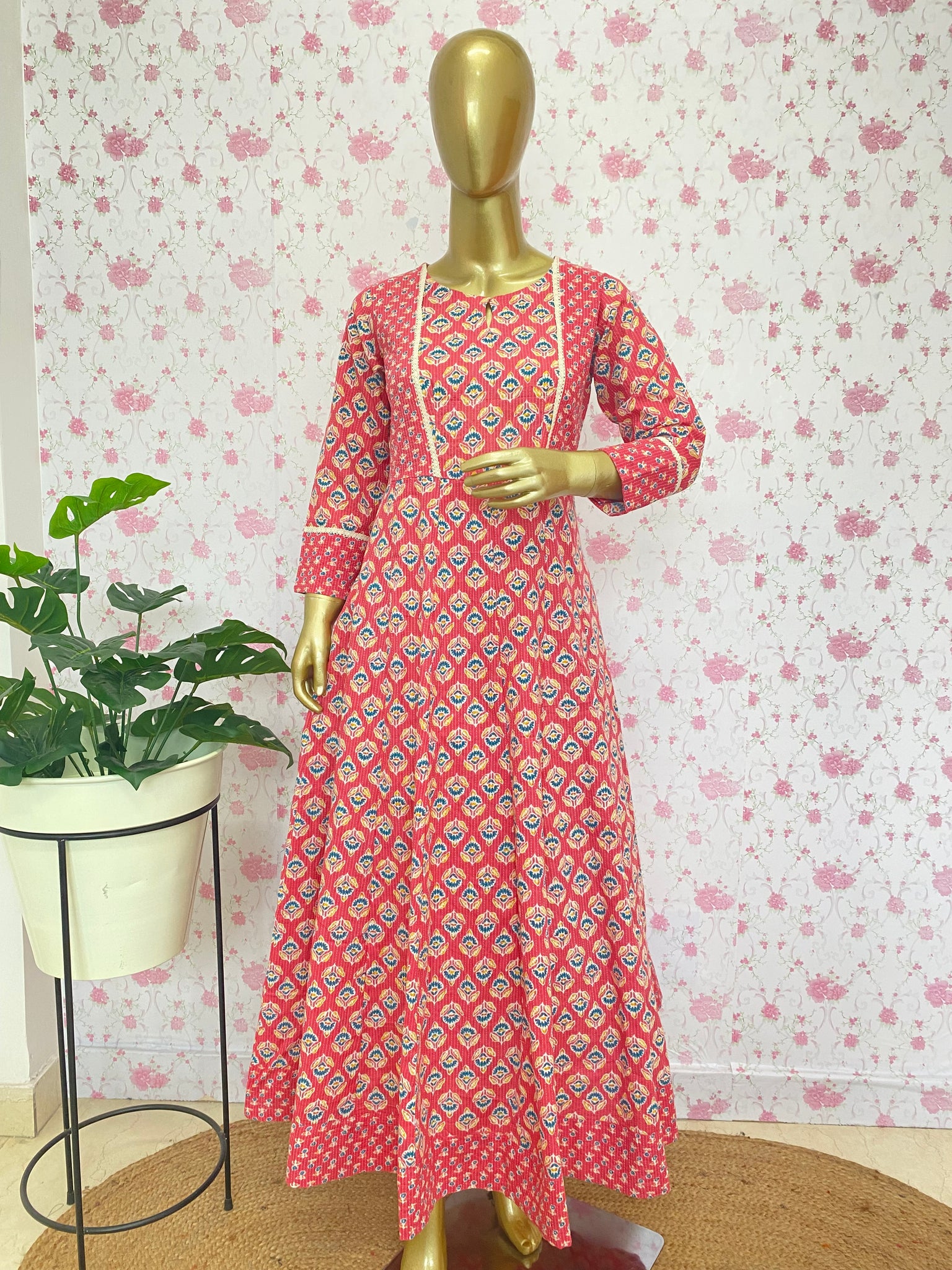 Peach cotton anarkali