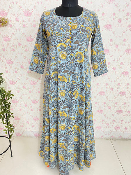Grey hand block printed dress