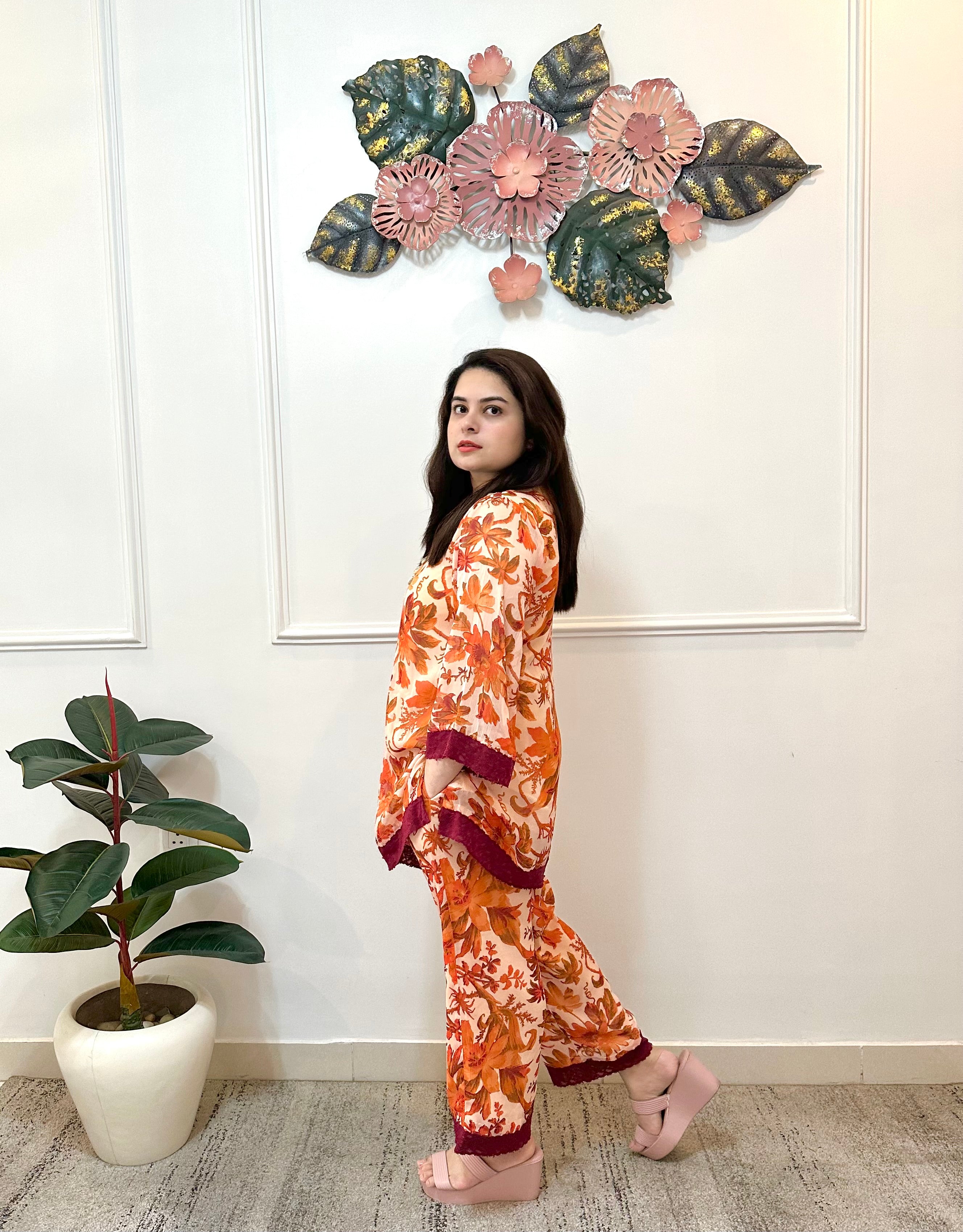 Peach floral co ord set - kasumi.in