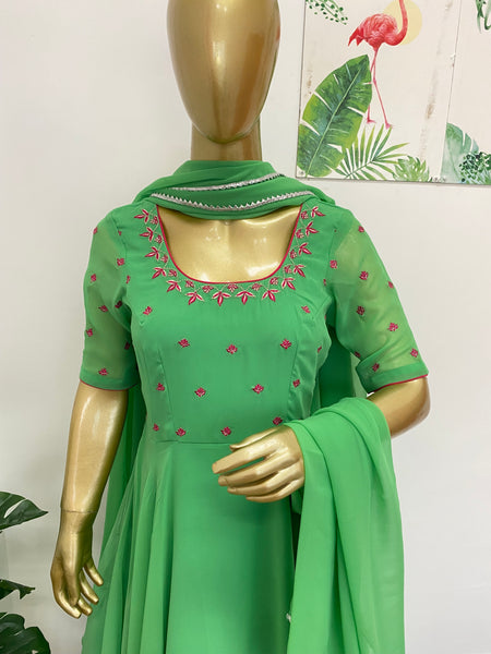 Green embroidered anarkali