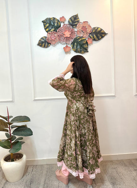 Mehndi green chiffon anarkali set