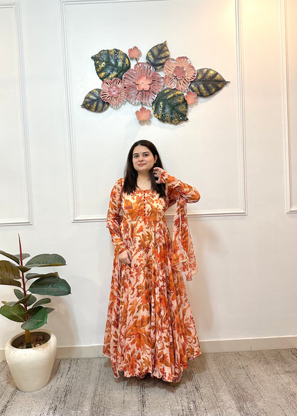 Peach floral anarkali