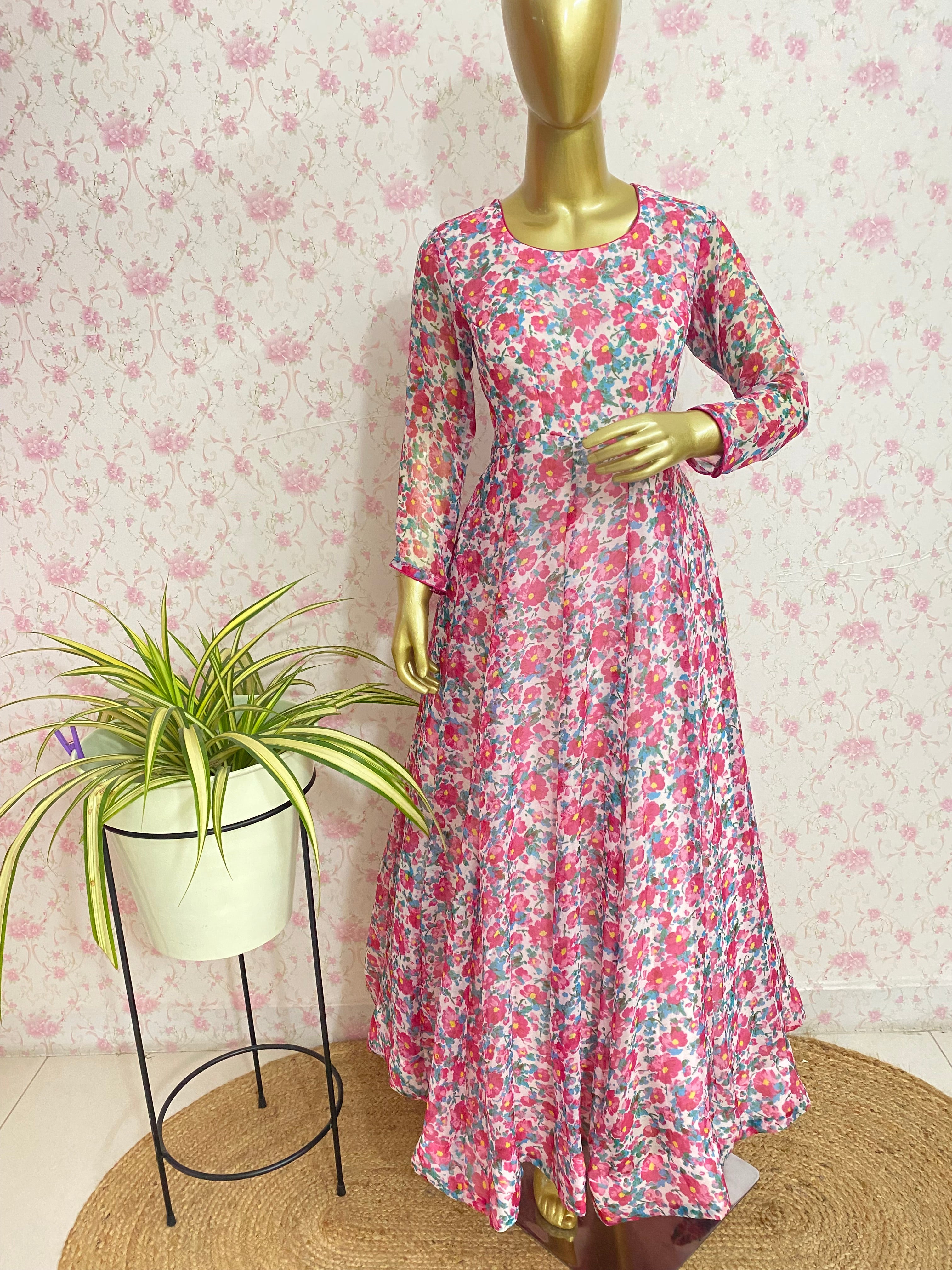 Baby pink printed dress - kasumi.in