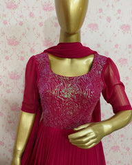 Burgundy embroidered dress - kasumi.in