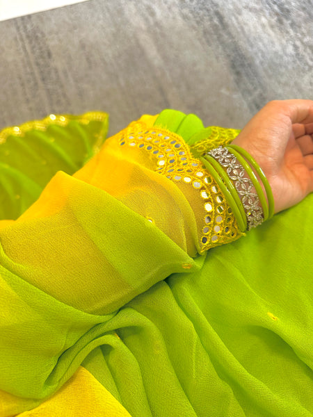 Green and yellow saree