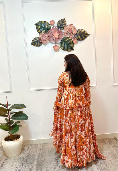 Peach floral anarkali