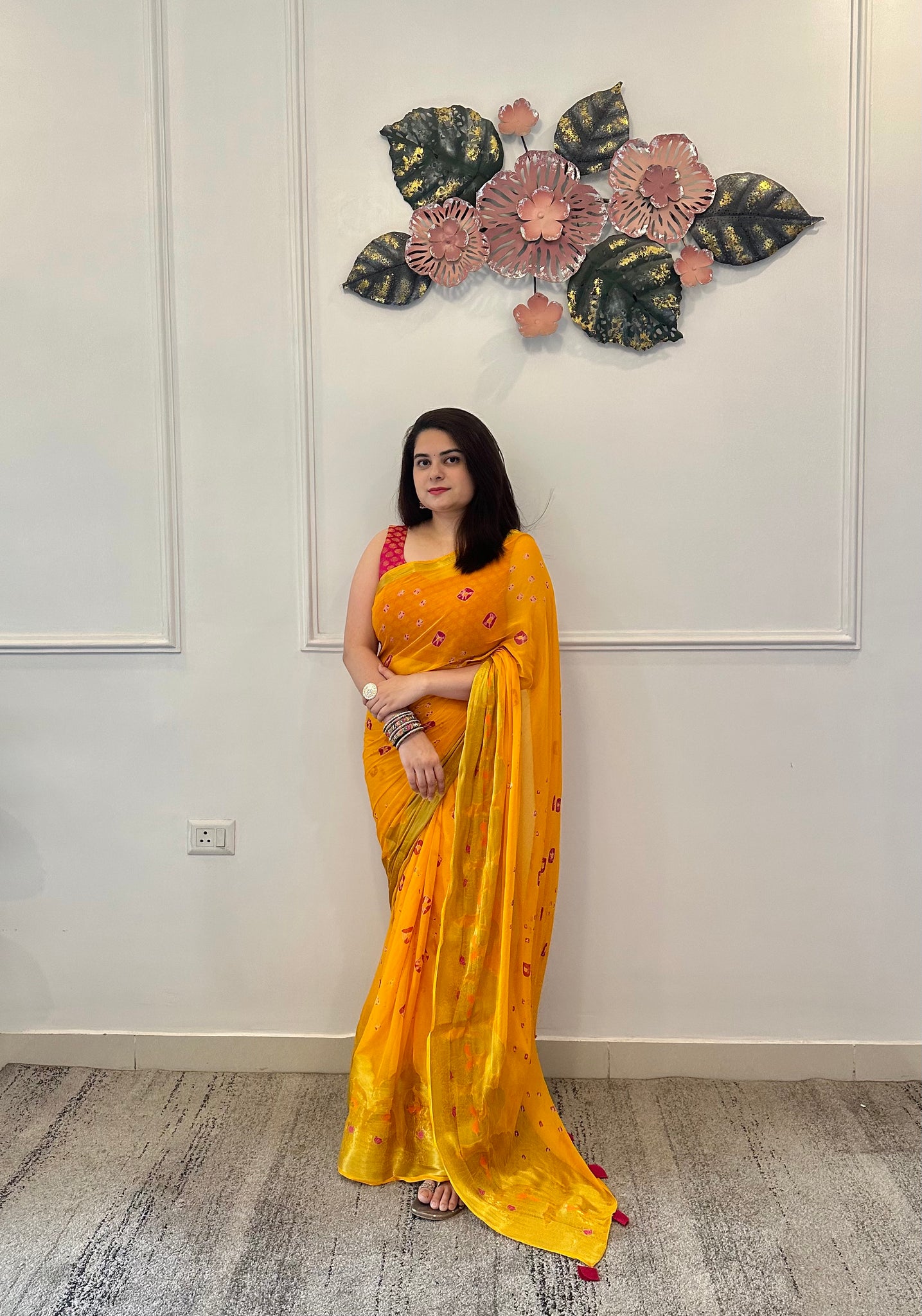 Mustard bandhani saree