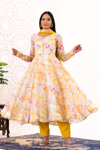 Yellow printed anarkali set