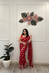 Red georgette party wear saree - kasumi.in