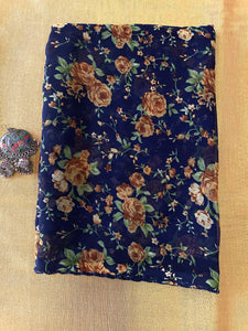 Blue floral georgette saree
