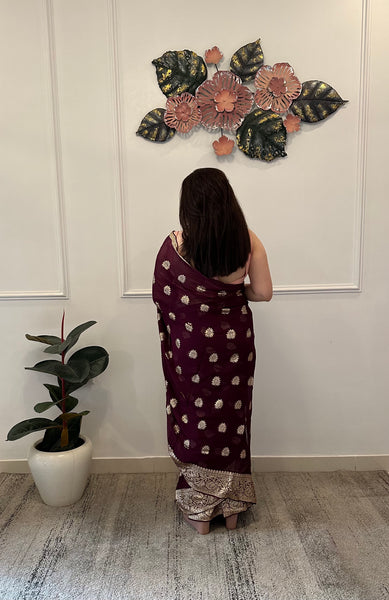 Wine georgette sari