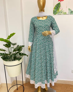 Green printed anarkali