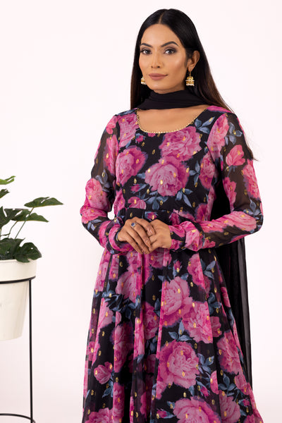 Black floral anarkali