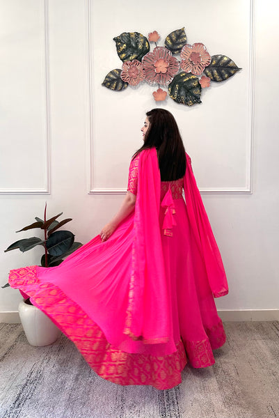 Pink  brocade anarkali